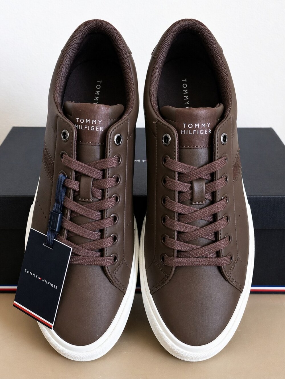 Tommy Hilfiger Brown Low-Top Leather Sneakers